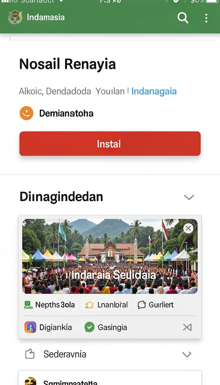 Halaman detail dengan informasi versi, ukuran, dan rating.